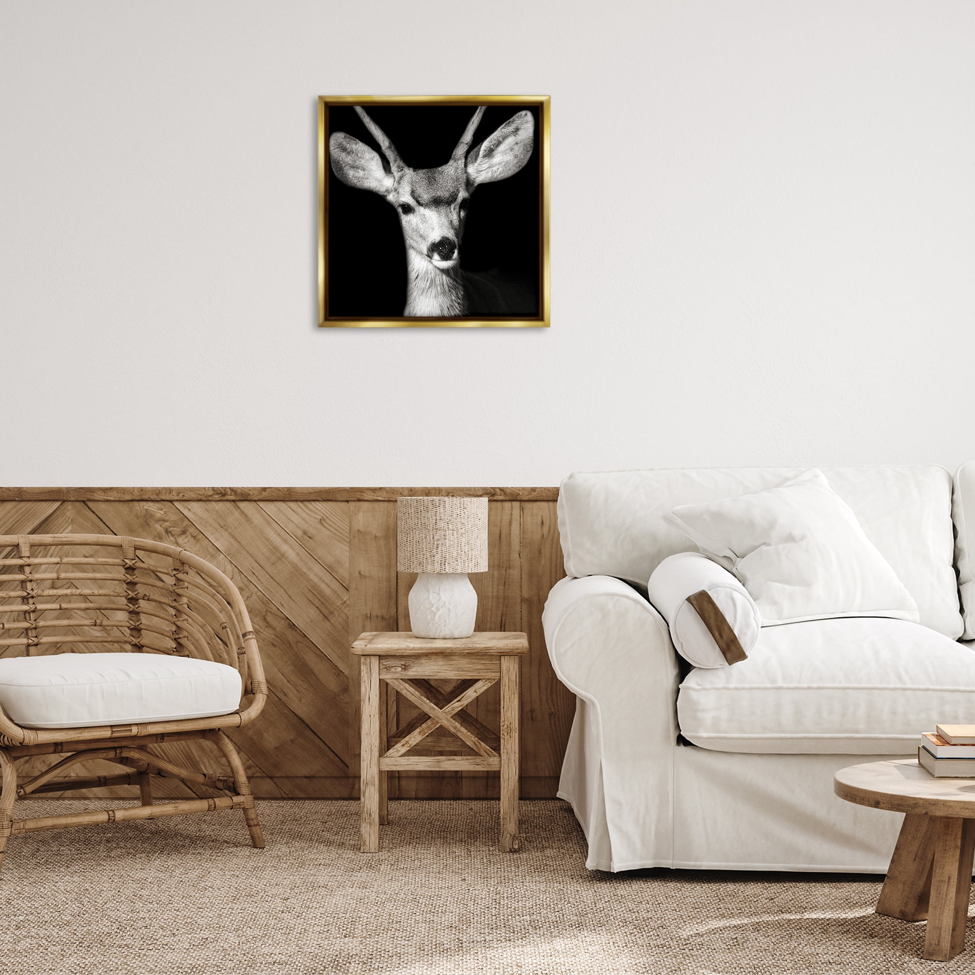 Stupell Industries Gazing Deer Portrait Animals & Insects Photography Gold Floater Framed Canvas Art Print Wall Art, 25 x 25