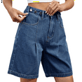 thumbnail image 3 of Womens Jean Shorts High Waisted Stretchy Bermuda Shorts Trendy Casual Denim Shorts Loose Fit Dark Blue S, 3 of 9