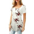 thumbnail image 5 of DYMADE Women's Henley V-Neck Short Sleeve Casual Blouse Pleated Button Tunic Shirt Top, 5 of 6