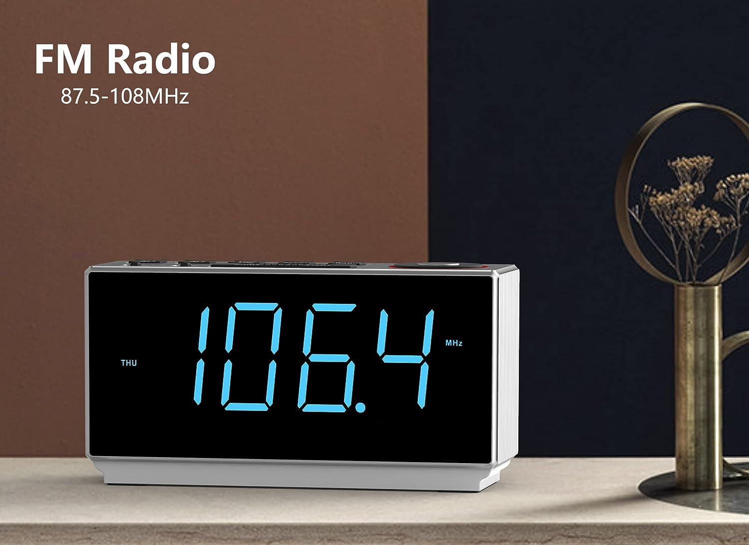 Alarm Clock with FM Radio, USB Charging, 1.8'' Ice Blue LED Display, Night Light, Dual Alarm, Snooze, Dimmer Control, Bedside Office Electronic Clock iTOMA CKS508