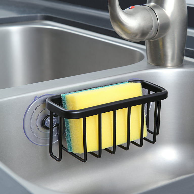 SunnyPoint NeverRust Kitchen Sink Suction Holder for Sponges; Aluminum, Mat  Black (Suction Cups/Adhesive)