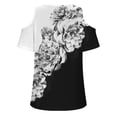thumbnail image 3 of Fesfesfes Tshirts Women Tops Summer T-Shirt Cold Shoulder Sleeve Pullover Blouse Loose Comfy Tops V-Neck Printed Tops Women Short Sleeve Workout Tops 8(L), 3 of 4