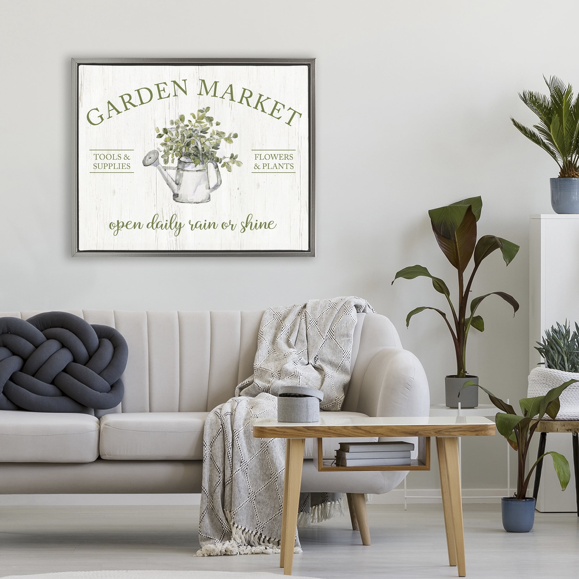 Stupell Industries Open Daily Garden Market Gray Framed Floater Canvas Wall Art, design by Sally Swatland