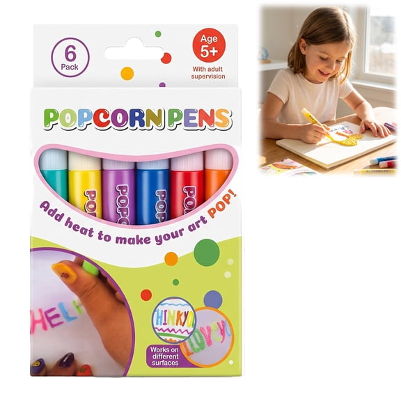 Popcorn Pens, 3D Puffy Magic Markers, DIY Bubble Popcorn Drawing Pens for Coloring Book Art Projects (6color*1)