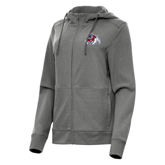 Women's Antigua Heather Black Fresno State Bulldogs Seeker Full-Zip Hoodie