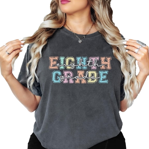 Eighth Grade T-Shirt for Teacher Bold Pastel Font 8th Grade Middle School Teaching Tee Pepper Shirt Adult 2X-Large