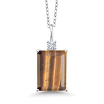 Gem Stone King 925 Sterling Silver Pendant with Chain Tiger Eye Moissanite (6.60 Cttw)