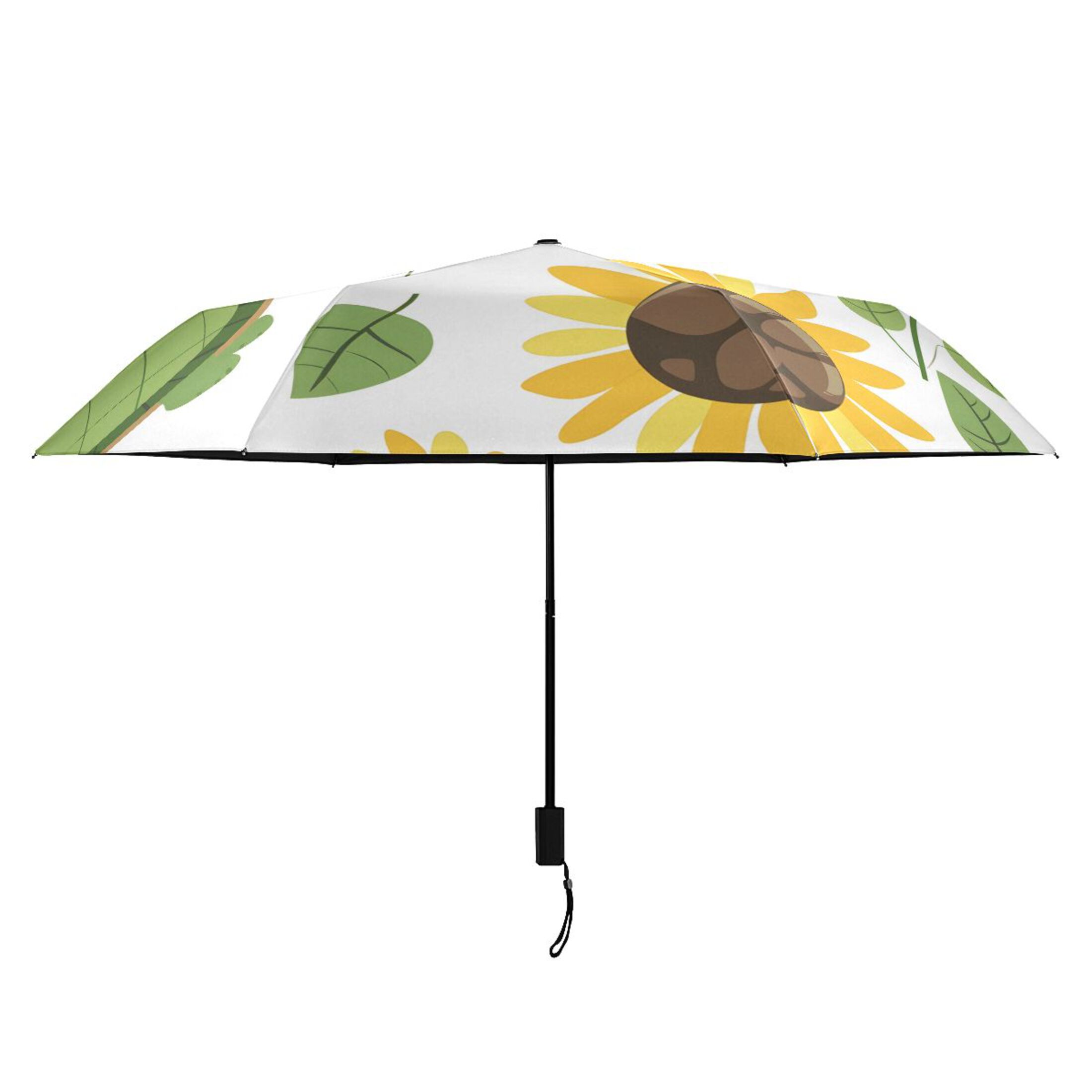 Lovely Turtles Sunflowers and Leaves All Weather Umbrella Triple Folding Parasol 6 Ribs UV Protection Portable