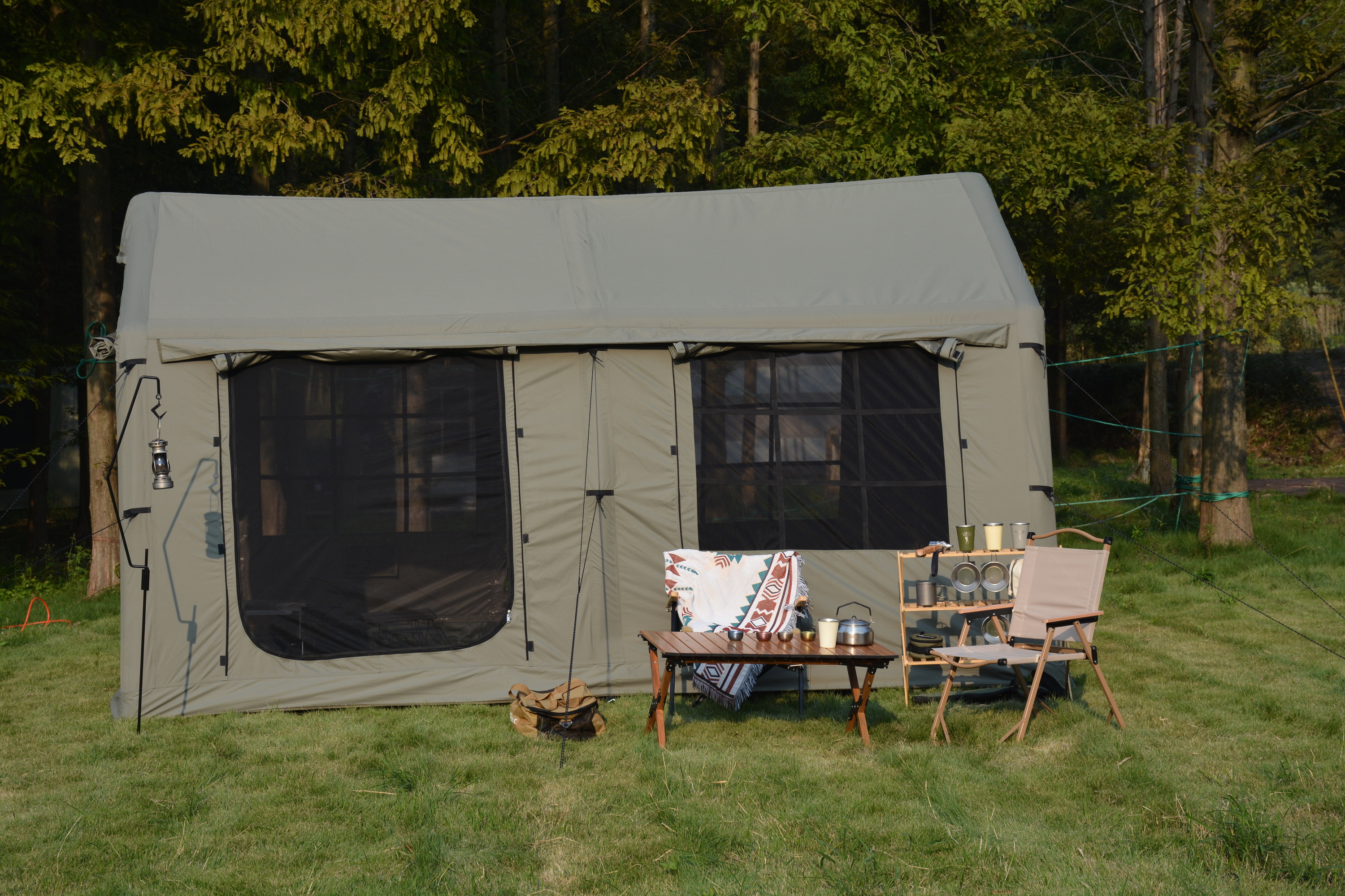 Homefun 10x13ft Inflatable Camping Tent Canopy All Weather Airbeam Glamping Instant Setup Waterproof Windproof Hand Pump Army Green