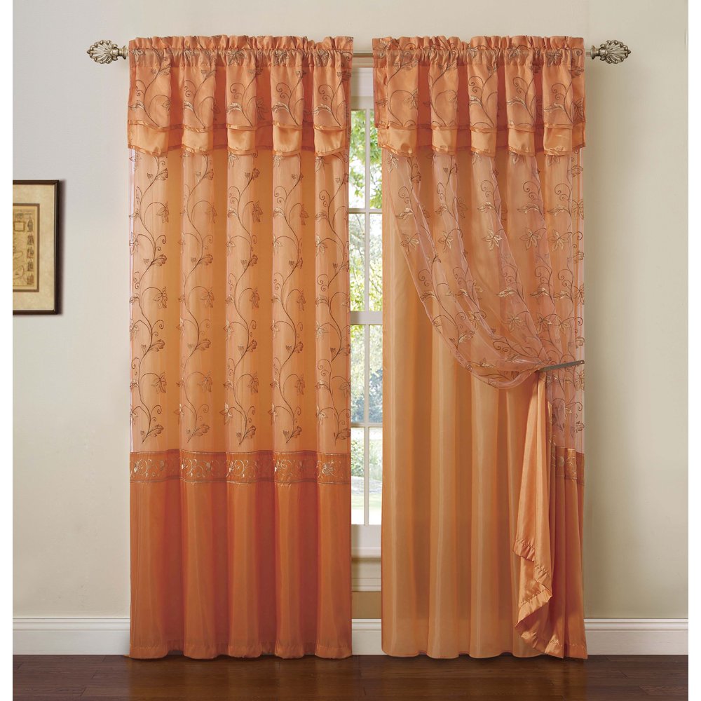 Orange Window Curtain Drapery Panel: Double-Layer, Solid Color Back ...