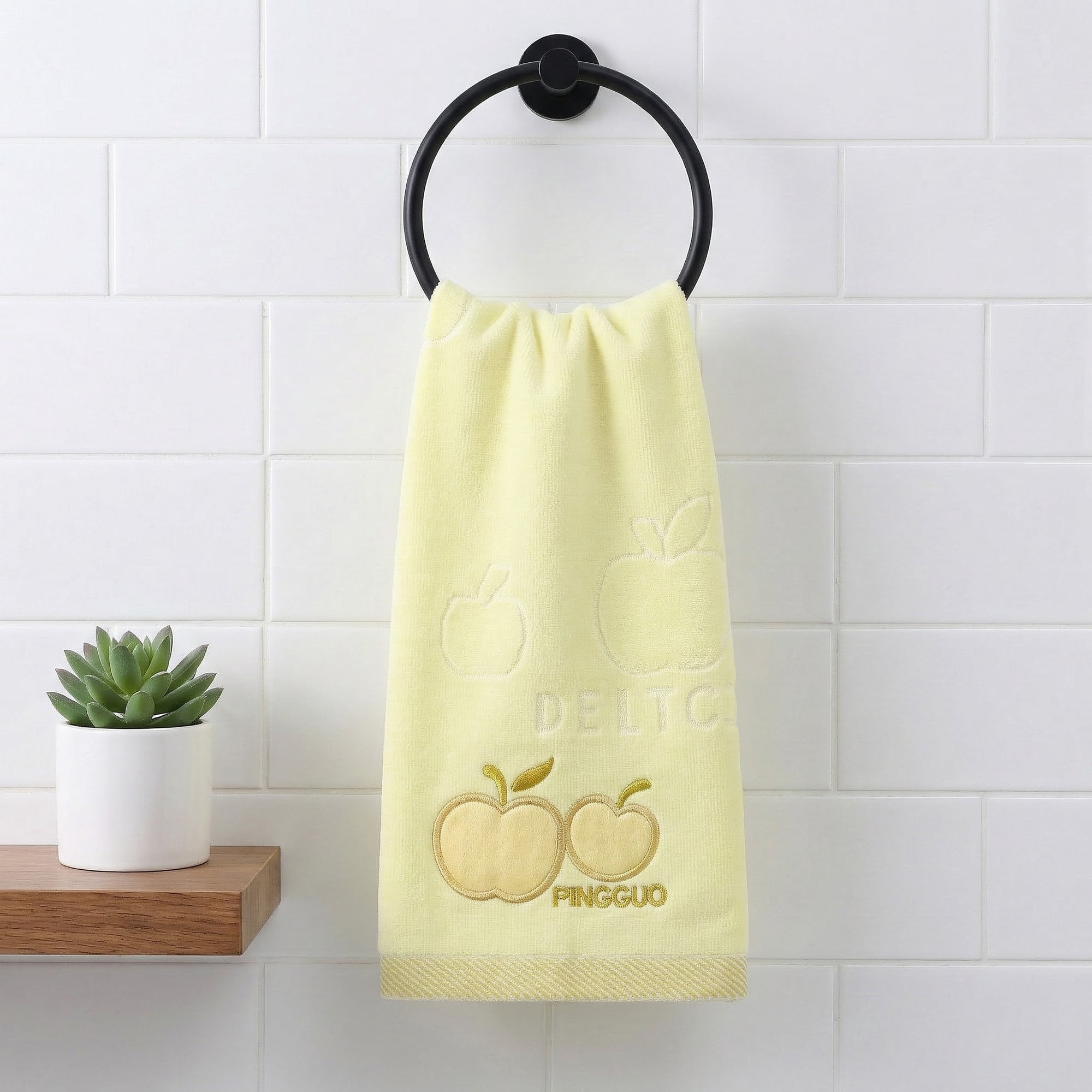 Unique Bargains Cartoon Embroidered 29" x 13" Soft Absorbent Hand Towels Yellow 2pk
