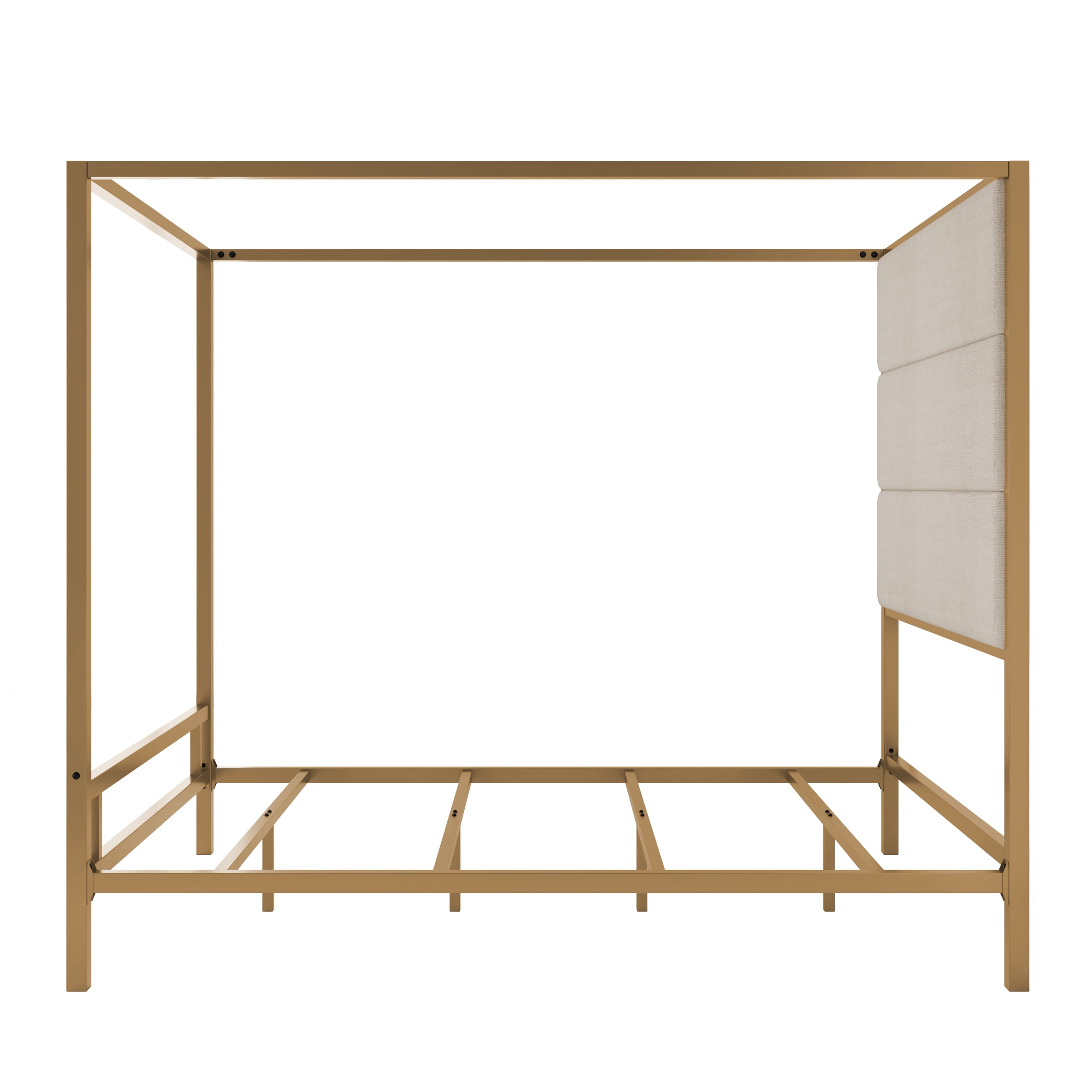 Euroco Cama con Dosel de Metal Tamaño Queen con Cabecera Tapizada, Dorado