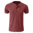 thumbnail image 2 of Lovzfmll Shirts for Men, Men's Casual Summer Solid Color Tees Golf Stylish Shirts Classic Button Basic Short Sleeve Shirt Tops Fashion Pullover Round Neck Loose Daily T Shirt Blouse Red 2XL, 2 of 4
