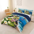 thumbnail image 2 of jejeloiu Scenic Coastal Puffin Bedding,Lighthouse Floral Landscape Duvet Cover Full For Boys,Green Blue,Navy Blue Reversible,3-Piece,1 Duvet Cover and 2 Pillowcases, 2 of 6