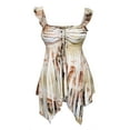 thumbnail image 1 of eVogues Plus size Deep V-neck Asymmetric Slimming Sublimation Print Top Olive, 1 of 3