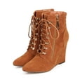 thumbnail image 5 of Women Suede Pointy Toe Single Sole Zip Wedge Bootie DB97, 5 of 5