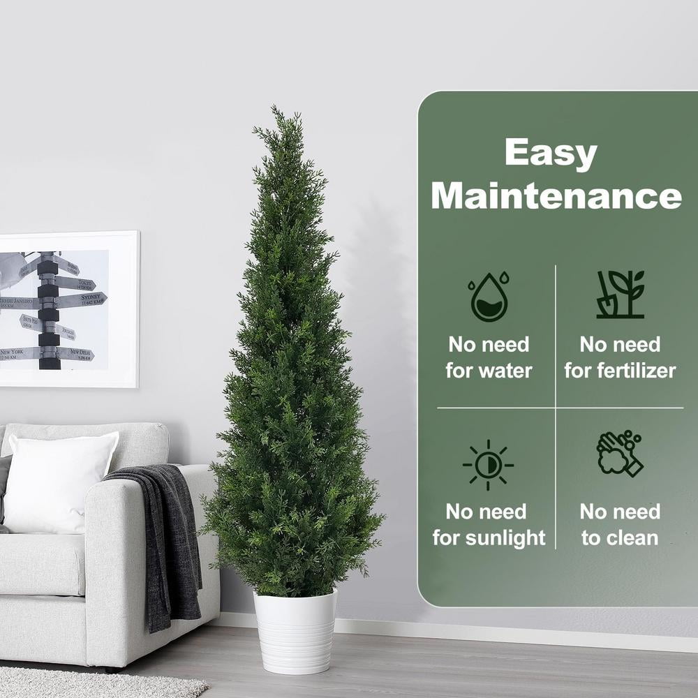 WZTO 2PCS 4FT Outdoors Potted Fake Cypress Trees Faux Evergreen Plants Artificial Topiaries 2pcs Faux Pine Tree Faux Cedar Pines for Housewarming effectual