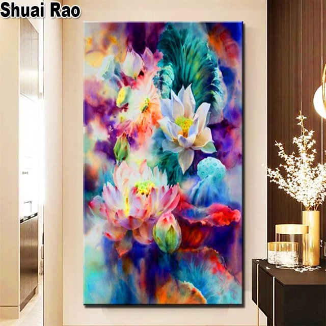 Vintage White Flowers 5d diy diamond painting Full square Round Drill embroidery cross stitch,Large Size still life,Home Art,Round drill 30x60cm Gao Jinjia LED