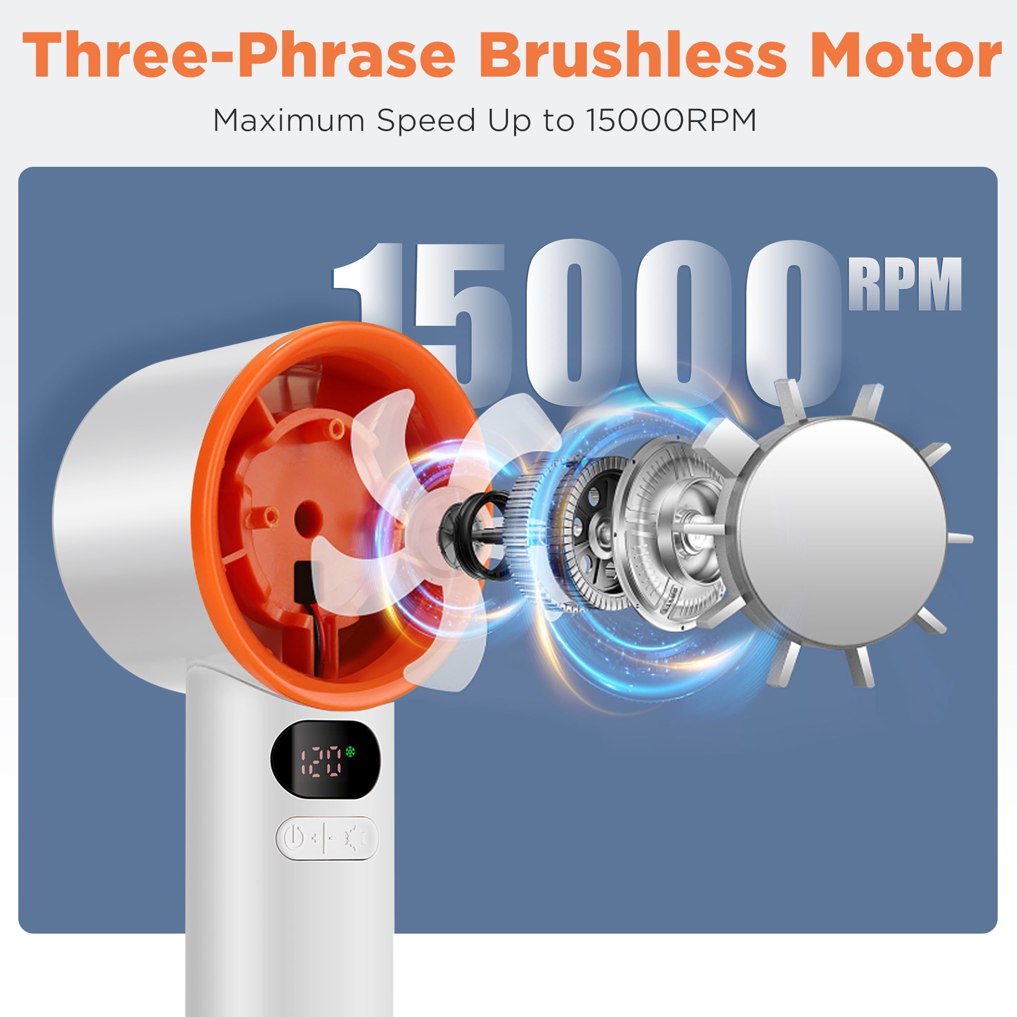 Portable Handheld Turbo Fan With Ice Cooling, Adjustable Mini HandFan Speed(1-120) 15000 RPM Powerful Fast Cooling Ice Air Conditioner Fan, Digital Display, for Summer Travel Beach Outdoors, White