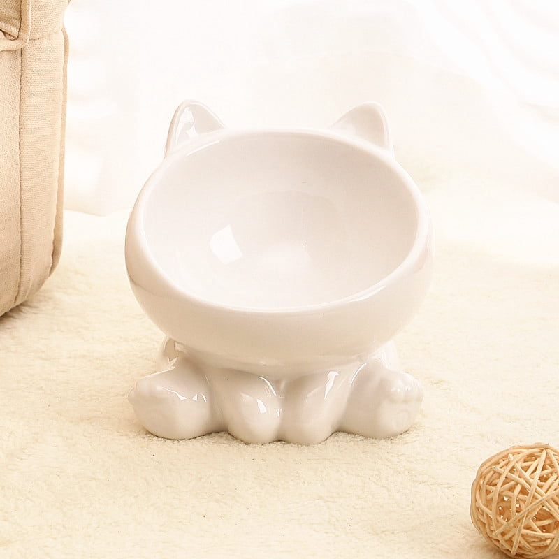 2pcs Ceramic Cat Bowl Oblique Mouth Pet Feeding Bowl, Neck Guard Tilted Food Water Bowl, Anti Choke Non Slip Ceramic Bowl for Cat Puppy Small Dog Indoor Daily Feeding and Drinking Supplies
