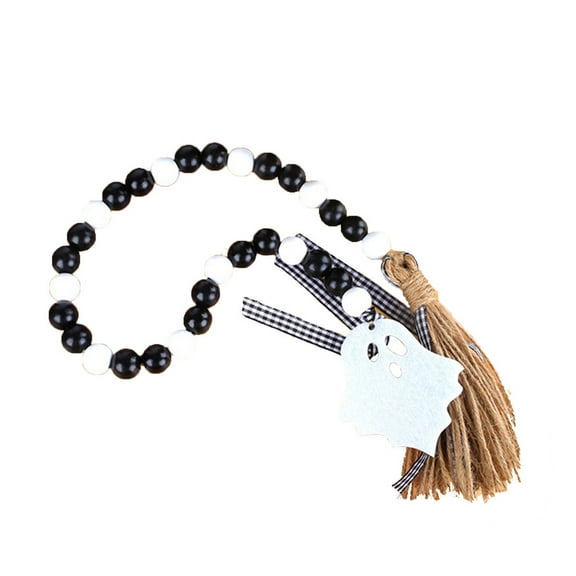 OAVQHLG3B Fall Wood Bead Garland Halloween Pumpkin Leaves Wooden Bead Tassels Ornament Thanksgiving Harvest Farmhouse Wooden Bead Tiered Tray Prayer Hanging Decorations