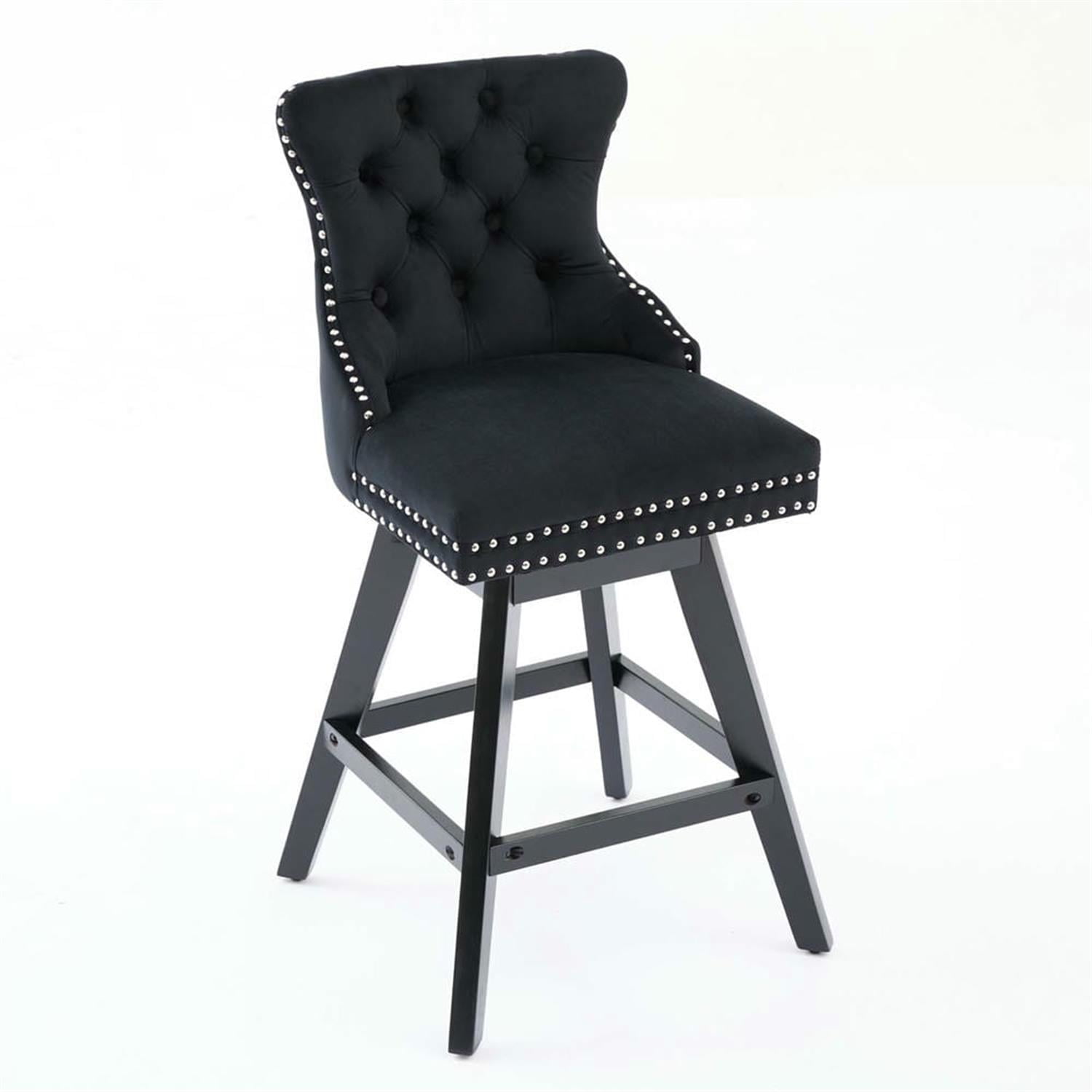 Demi Bonn 38" Counter Height Bar Stools Set of 2, Velvet Swivel Barstools with Button Tufted Back, Kitchen Island Countertop Chairs for Dining Room, Black