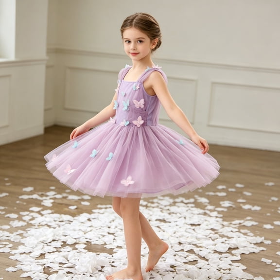 CZKHPTY Girls 3D Butterfly Fairy Tutu Dress, Whimsical Garden Princess Pretend Play Fancy Outfit, Sizes 3-4Y