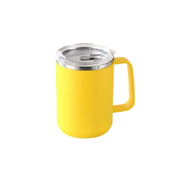 Insulated Coffee Mug with Handle, Stainless Steel Travel Coffee Mug with Lid, Double Wall Vacuum Metal Leak-proof Coffee Cup 500ML (Yellow)