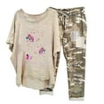thumbnail image 1 of Ensembles 2 Pcs pour Femmes Été Ensemble Imprimé Col Rond Manches Mi-Longues Chandail + Pantalon Ensemble Pantalon Femmes Tenues 2 Pcs en Solde, 1 of 6