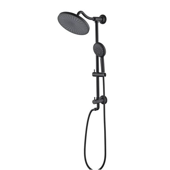 JERFIT Matte Black Dual Shower Head System with 5-Spray Handheld, Adjustable Slide Bar & Rainfall Showerhead for Spa-Like Experience
