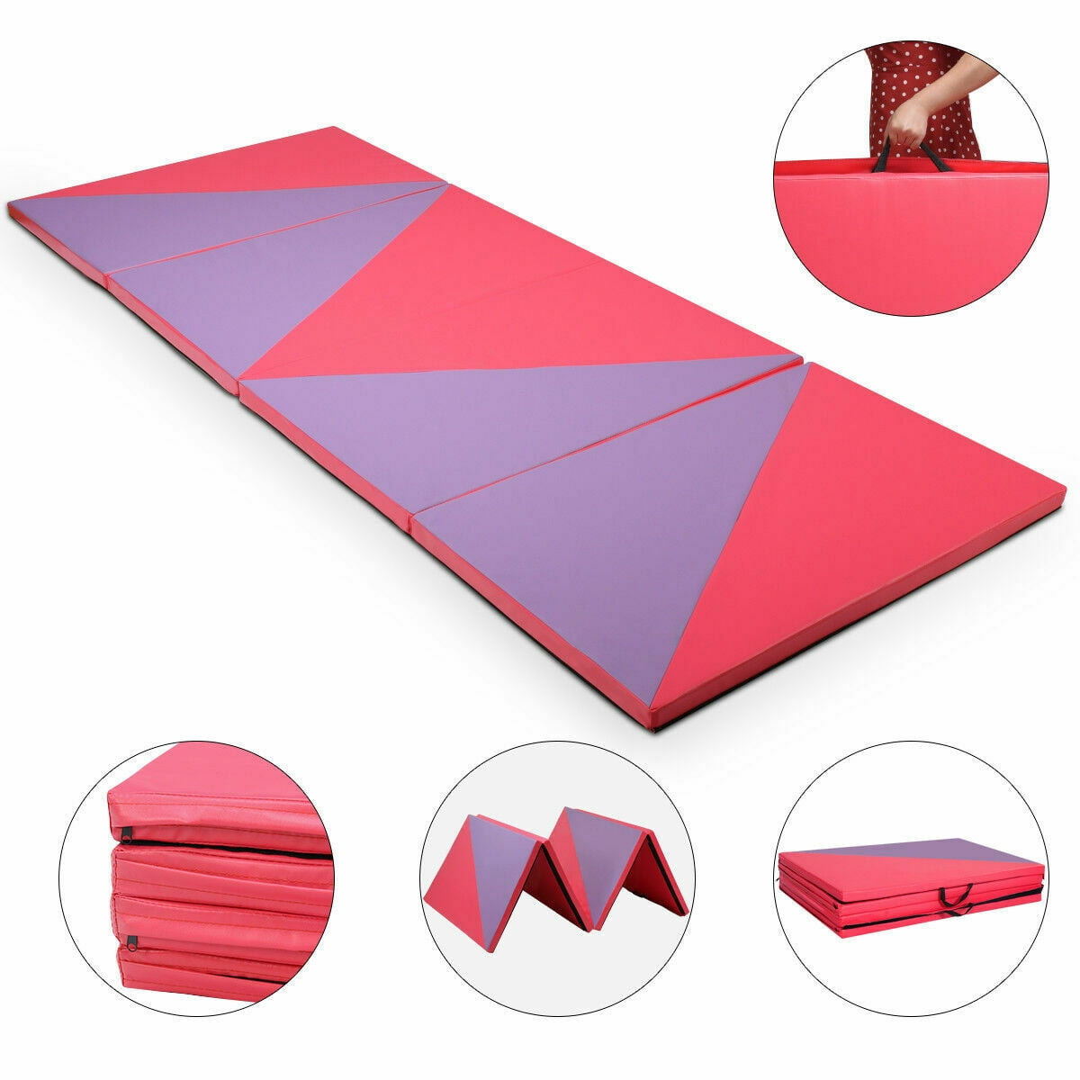 4x10x2" Gymnastics Mat Thick Folding Panel Gym Home Exercise Pink