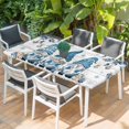 thumbnail image 2 of Blue Gnomes Christmas Table Cloths for 6 Foot Rectangle Tables, Xmas Ball Snowflake Gifts Botanical Wooden Patio Waterproof Elastic Fitted Tablecloths, Washable Rectangular Table Cover for Camping, 2 of 8