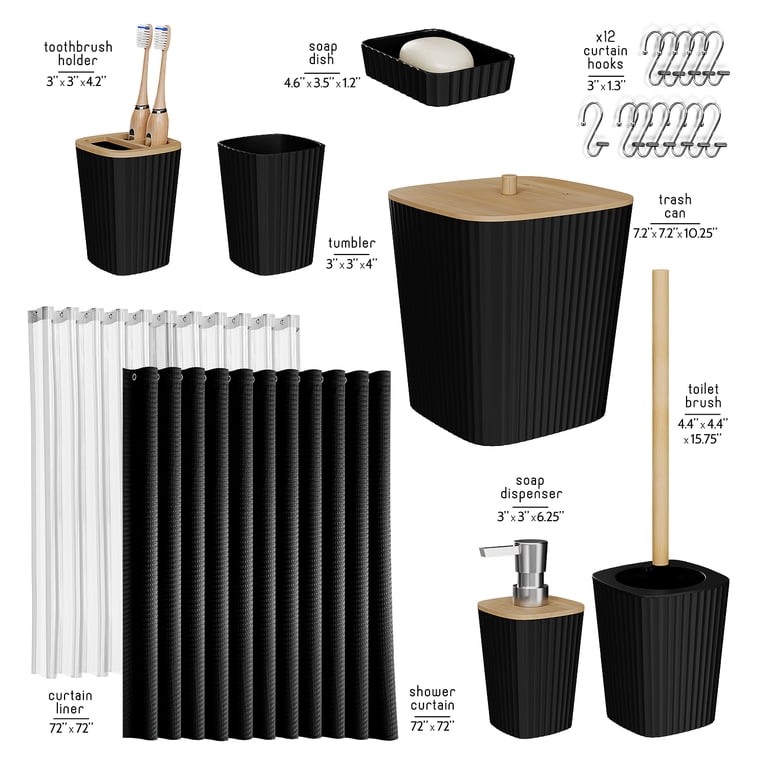 Hearth & Harbor Black Bathroom Accessories Set with Shower Hearth & Harbor Black Bathroom Accessories Set with Shower