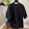 thumbnail image 4 of Printemps Été Nouveau Style Chinois T-Shirt à Manches Courtes Femmes 2024 Nouvelle Mode Tops Amples Loisirs Couleur Unie Col Rond Femme, 4 of 4