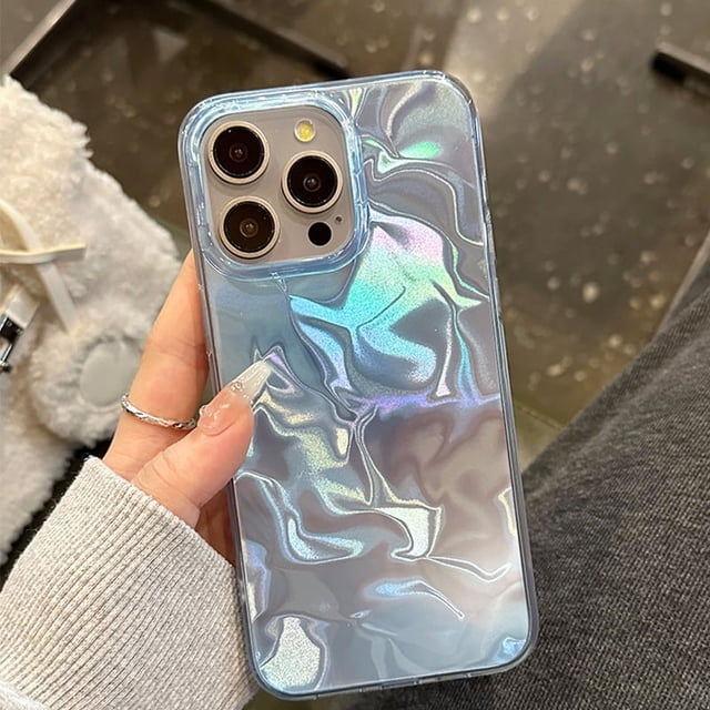 Laser Dazzling Pleated Aurora Water Ripple Phone Case For iPhone 16 15 14 13 12 11 Pro Max XS XR 7 8 Plus Fantasy Glitter Cover tzw