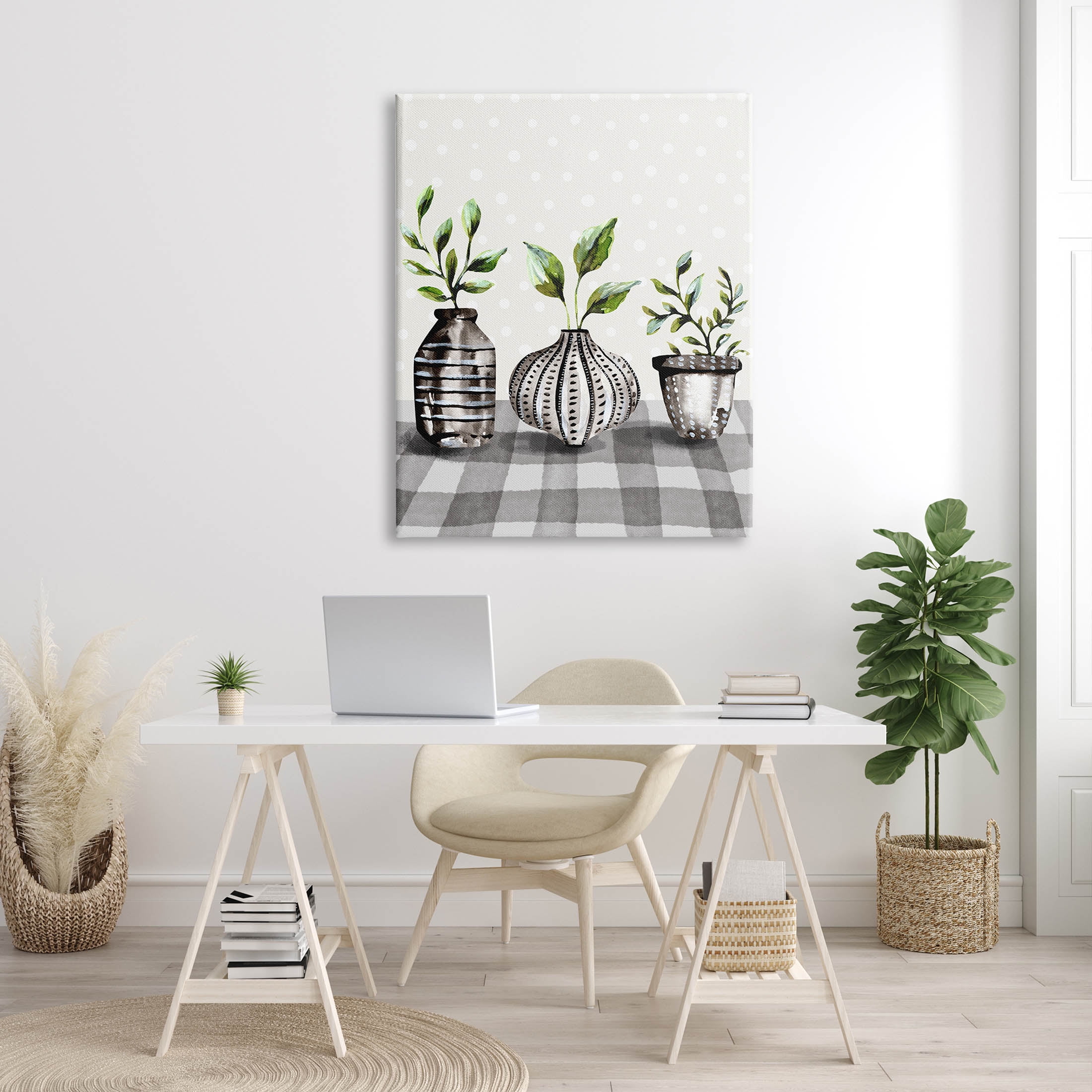 Potted Herbs Patterned Tartan Botanical & Floral Graphic Art Gallery Wrapped Canvas Print Wall Art