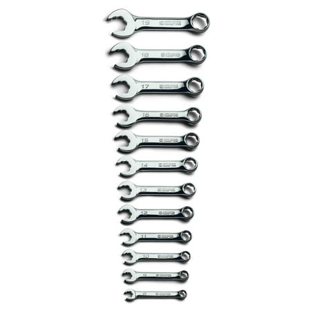 UPC: 0886352117722 | Capri Tools WaveDrive Pro Stubby Combination Wrench Set for Regular and Rounded Bolts  8 to 19 mm  Metric  12-Piece with Heavy Duty Canvas Pouch