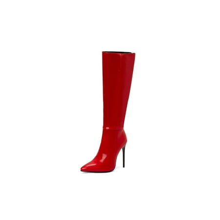 

Difumos Womens Comfortable Stiletto Heel High Heels Patent Leather Side Zip Party Dress Shoes Red 7