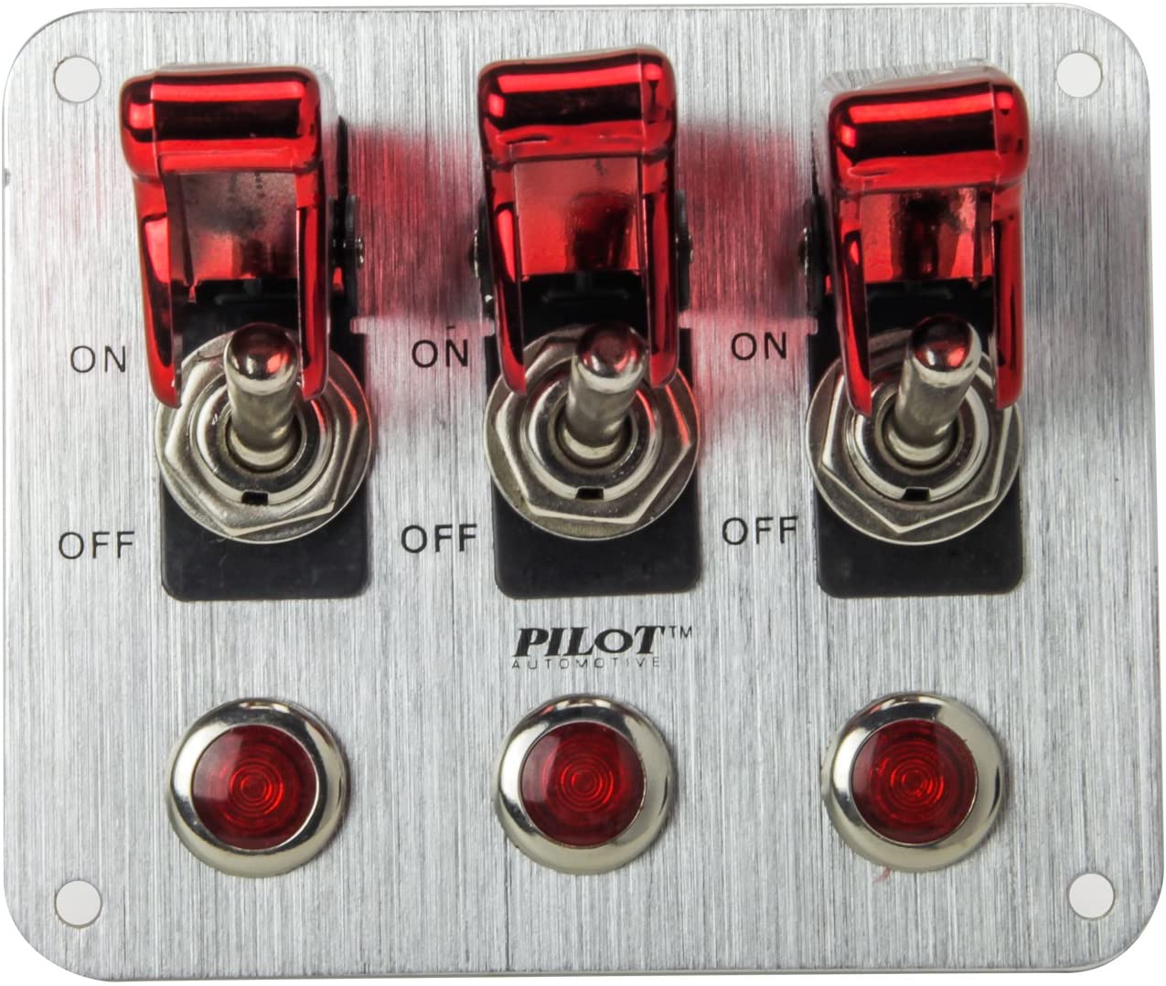 Pilot Automotive Pl Sw53r Performance 3 Row Red Anodized Safety Cover Toggle Switch With Red