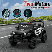 12 Volt Ride on Toys for Toddlers w/Remote Control, Electric Ride on Truck Car w/ Shock Absorption, 3 Speeds, Bluetooth, Lights, Steering Wheel Quick Release (Black Police Car)