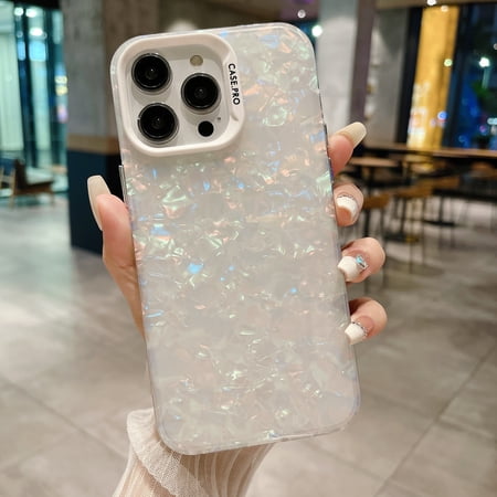 Bling Shell Phone Case for Apple iPhone 8 Plus/ iPhone 7 Plus, Glitter Gradient Design Luxury Chic Shockproof Slim Fit Protective Bumper Back Case Cover for Girls Women - White