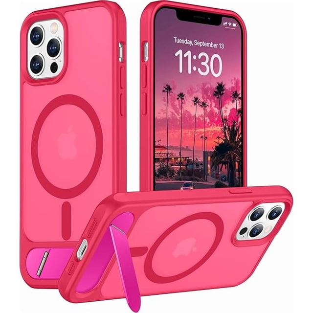 Funda con Soporte invisible Magnética, Delgada Mate, para iPhone 12/12 Pro, Rosa Intenso