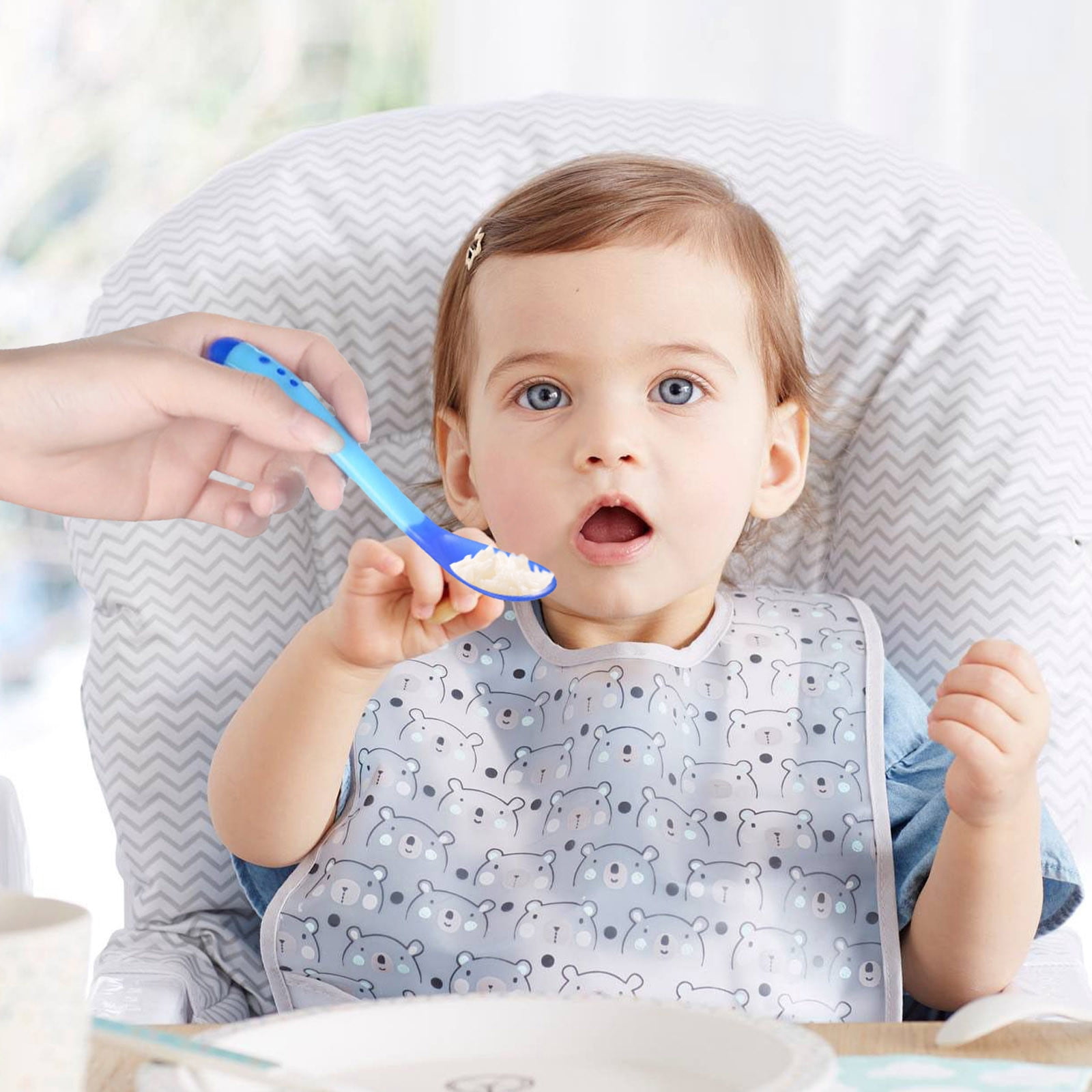 Cuillère Et Fourchette Bébé Avec Détection De Température - Changement De Couleur Au-dessus De 40°C - Embouts Souples TPE Sans BPA - Longueur 13.8 Cm