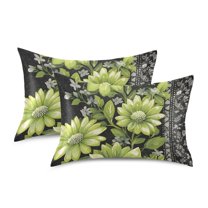 Yayeee Pillowcase King Size Set of 2 Satin Wrinkle Resistant Pillow Case, Green Flowers