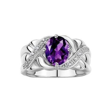 RYLOS Rings for Women Sterling Silver Ring Classic 9X7MM Oval Gemstone & Diamonds February Amethyst Jewelry Size 5