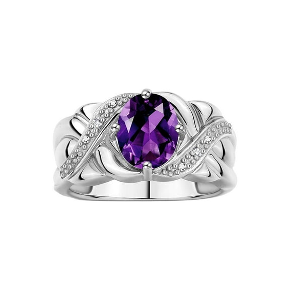RYLOS Rings for Women Sterling Silver Ring Classic 9X7MM Oval Gemstone & Diamonds February Amethyst Jewelry Size 5