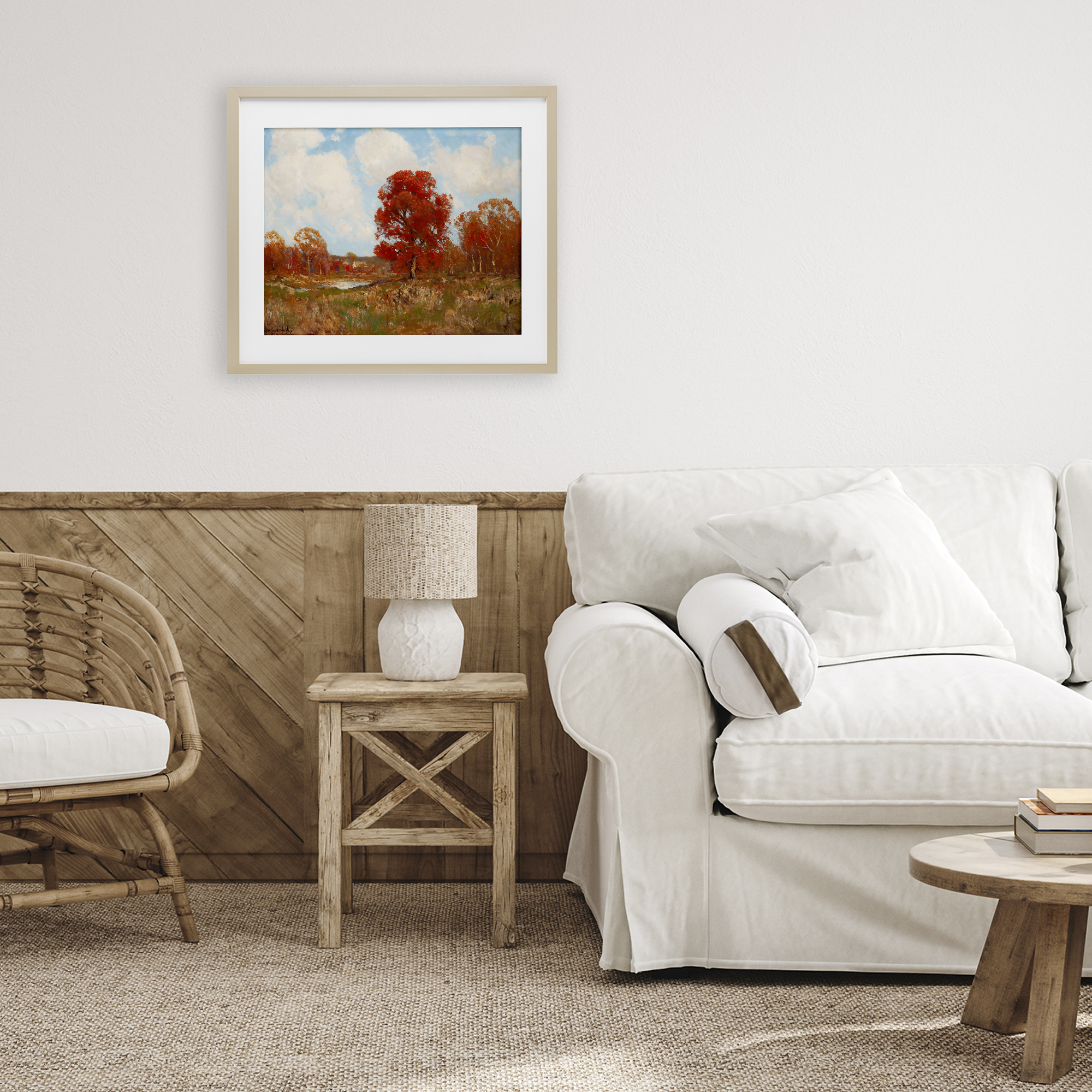 Fall Landscape with Red Foliage Birch Framed Print Under Glass, design by Arlington Prints