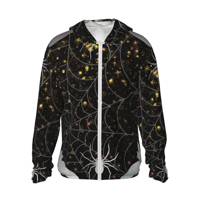 Fotbe Spiderweb Bats And A Spider Chaqueta con Protección Solar UPF 50+ para Hombre y Mujer, Camisa con Capucha y Bolsillos-X-Large