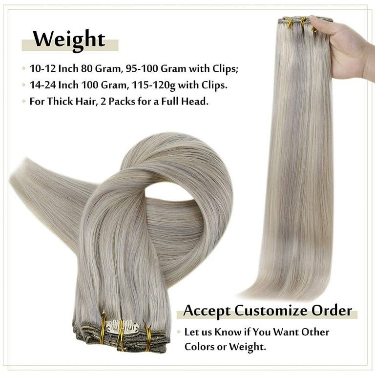 Full Shine Clip in Extensions Human Hair Blonde Highlight 22 inch