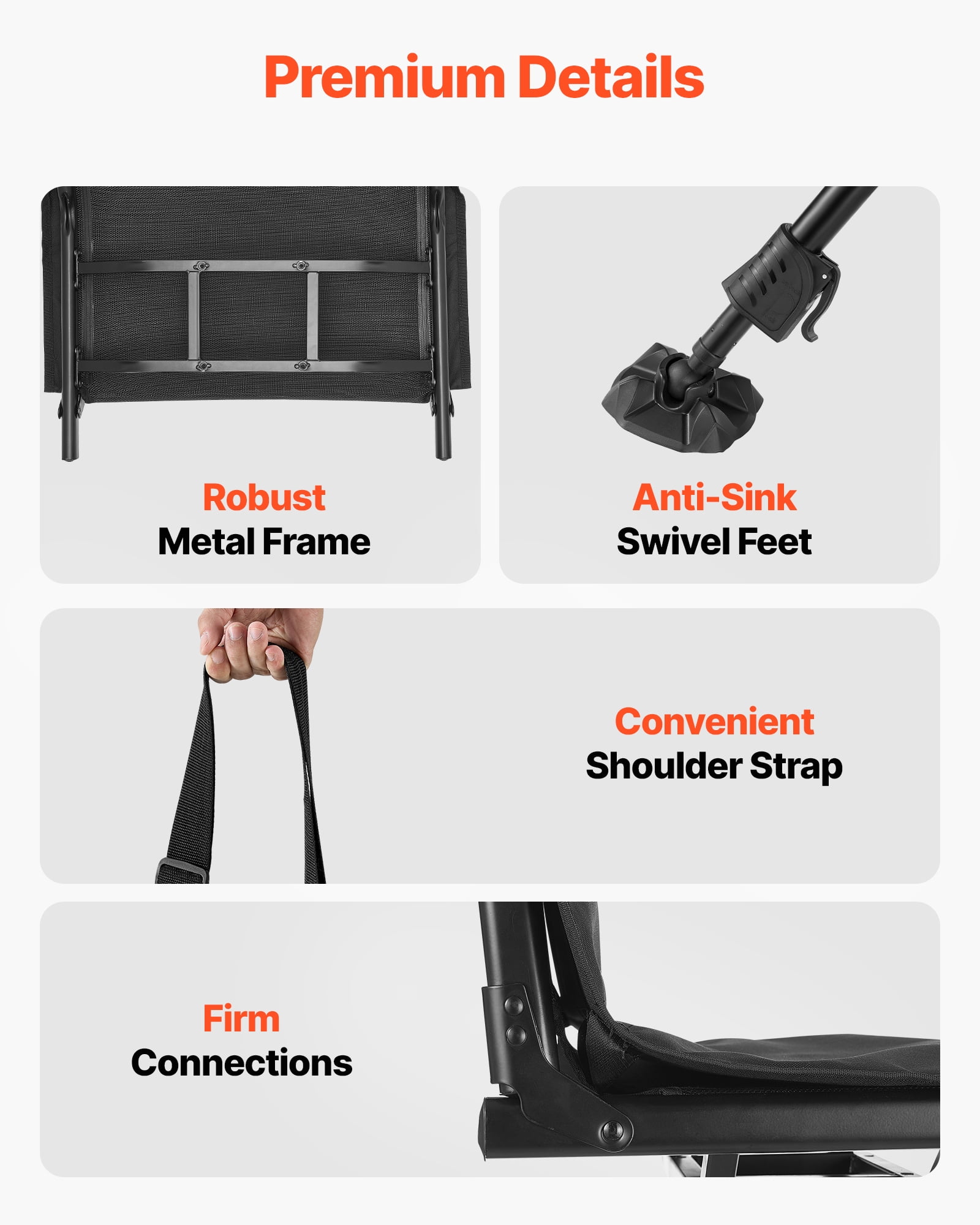 VEVOR Hunting Chair, 360° Silent Swivel, Foldable Portable Blind Chair, Heavy-Duty Steel Frame Ground Stool Seat,with Seat Cover, Anti-Sink Feet, Height Adjustable, 350 Lbs Capacity, for Fishing